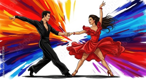 Couple dancing passionately with colorful background in artistic style  