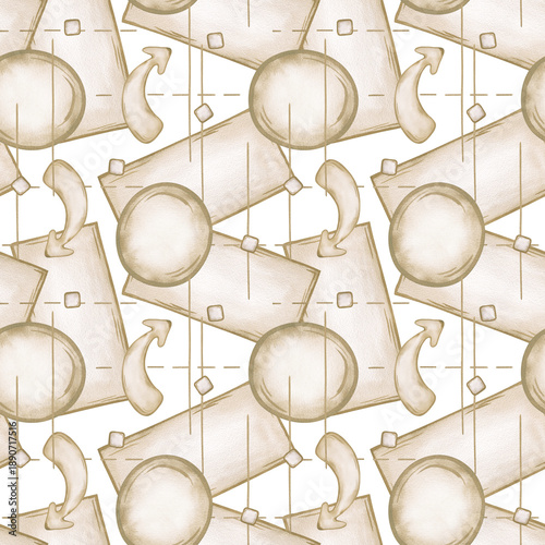 A seamless pattern of arrows, copyspaces, checkboxes, and dotted lines. This watercolor illustration is perfect for gift wrapping paper for executives, office workers, and goal-oriented individuals