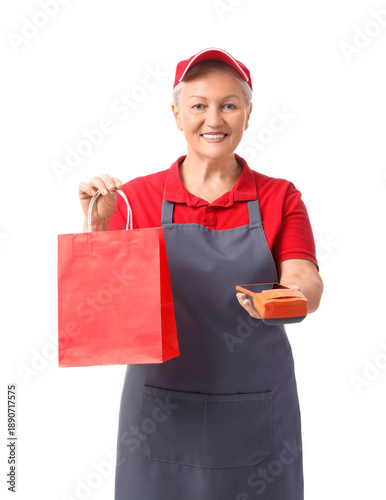 Mature female cashier with ...