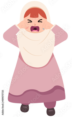 Distressed Expression: A person in a hijab expresses sadness and distress with tears, capturing the emotional turmoil in a vulnerable state.