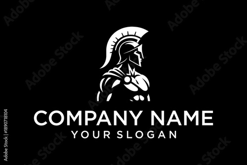Spartan Warrior Helmet Profile Logo Design on Black Background