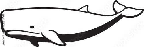 Black and White Sperm Whale 3D Lite Line Art Isolated on White Background