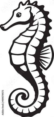 Black and White Seahorse 3D Lite Line Art Isolated on White Background