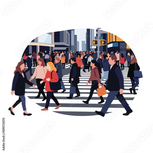 A busy city street with people crossing