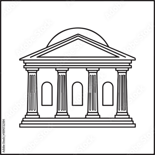 A classical architectural structure with prominent columns and a pediment, depicting historical grandeur isolated on white background, illustration