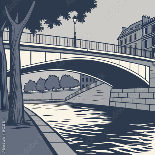 Serene bridge over calm canal