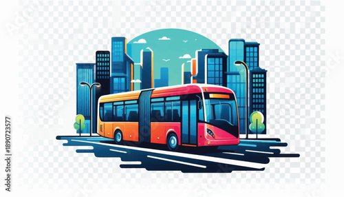 Red and Orange City Bus Illustration.