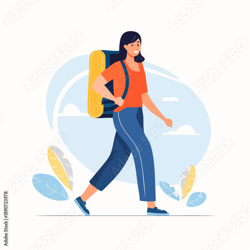 Woman Hiking with Backpack and Casual Outfit.