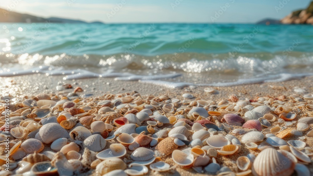 Obraz premium Seashells on a sandy beach
