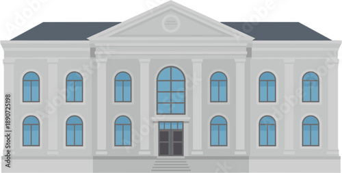 Classic white government building facade with grand columns and arched windows for bank courthouse or administrative office architectural flat vector illustration