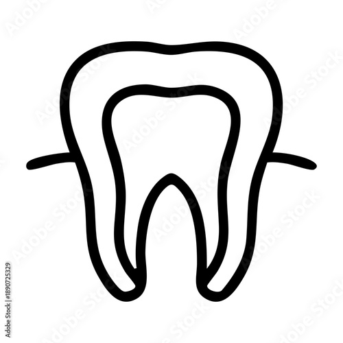 Outline style for a tooth, featuring a human molar and two distinct roots at the base. Related to dental clinic branding, educational diagrams for children, digital interfaces for healthcare apps