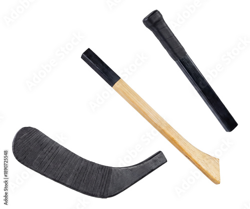 Принти на полотні ice hockey stick components including a blade and two handle pieces, isolated on a transparent background, representing sports equipment and game preparation