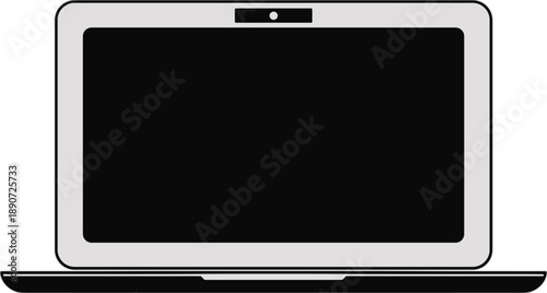 Minimalist laptop computer vector illustration with blank screen and webcam for technology presentation remote work and digital office