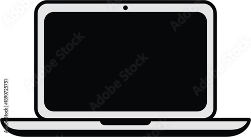 Minimalist laptop computer vector illustration with blank screen for technology presentation web design and remote work office concept