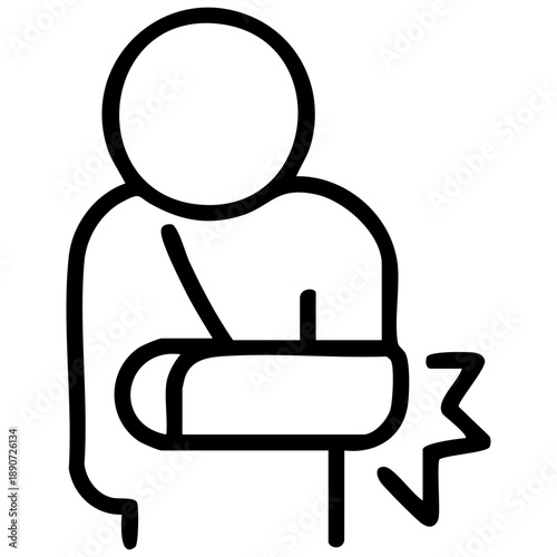 Line icon representing an Elbow Cast, a representation of orthopedic recovery through medical iconography. Related to upper limb immobilization and orthopedic care from distal humerus fracture
