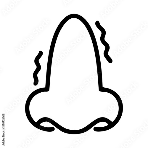 Outline style for an itchy nose features nose with a tingling or itching sensation. Related to universal medical pictograms used in healthcare materials to illustrate allergies, common cold, rhinitis