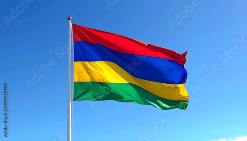 Mauritius flag flying on a pole, symbol of the African island nation