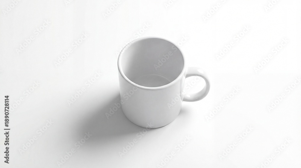 Fototapeta premium Minimalist White Mug on White Background with Soft Shadow.