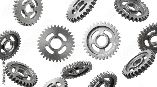 Φωτογραφία a set of realistic metallic gears, arranged and isolated on a transparent background, representing industry and mechanics