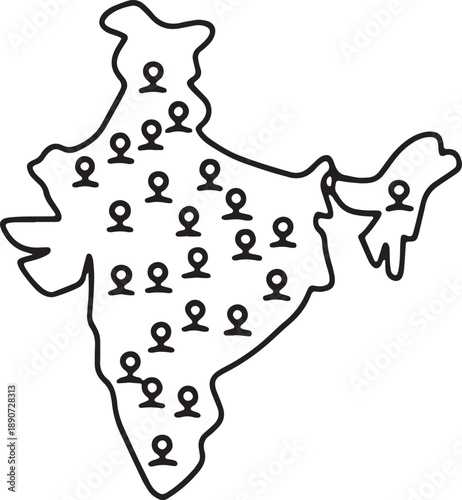 Map of India with locations marked by person icons