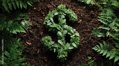 A dollar sign made of greenery is surrounded by lush ferns, symbolizing the connection between nature and financial growth.
