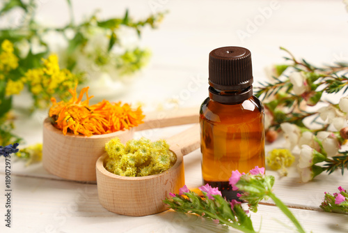 Bottle of essential oil wit...