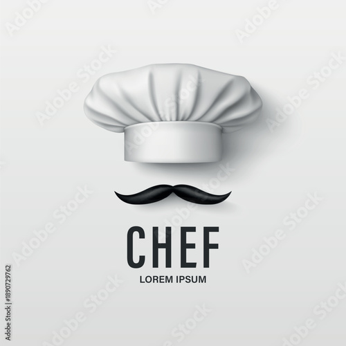 Vector 3d Chef Logo Design with Cooking Hat and Mustache. Restaurant Chef Emblem, Culinary Logo Template. Food Brand Identity Symbol. Kitchen Badge, Chef Sign, Gastronomy Logo