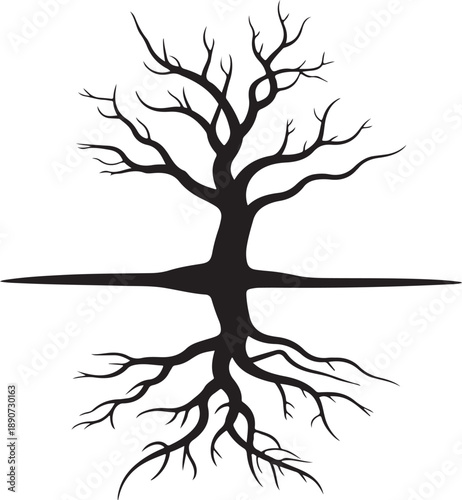 Tree Roots Silhouette – Root System Vector Black on White