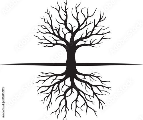 Tree Roots Silhouette – Root System Vector Black on White