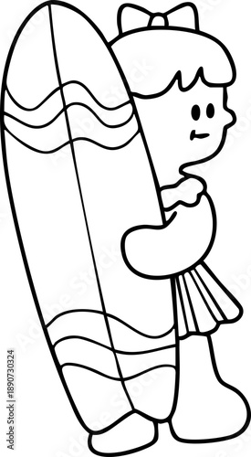 Cute summer cartoon for kids, summer vacation illustrations, hand-drawn line art.