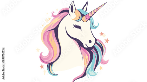 Colorful Unicorn Head with Pastel Mane.