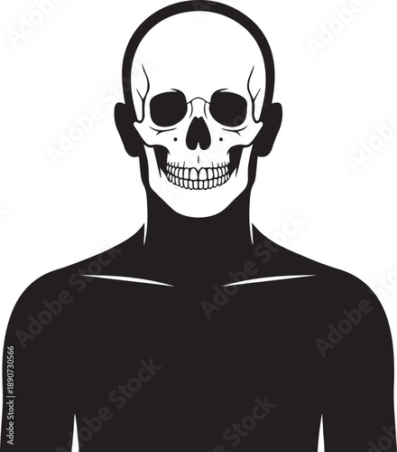 Decorative Skull Silhouette – Floral Skull Vector Black on White