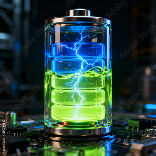 Futuristic High-Tech Battery with Glowing Energy Core