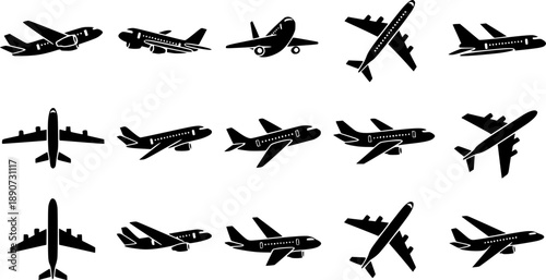 Airplan set of silhouette. Airplane icon set vector on white background
