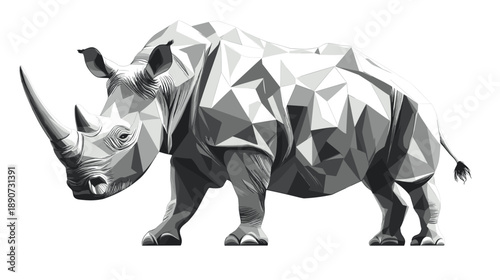 Geometric Rhinoceros Illustration in Black and White.