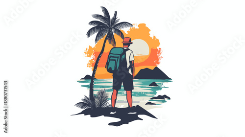 Illustration of a man standing with backpack.