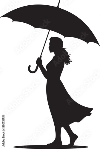 Umbrella Silhouette – Open Umbrella Vector Black on White