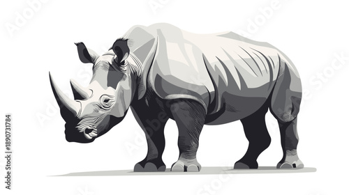 Low Poly Rhinoceros Illustration on White Background.