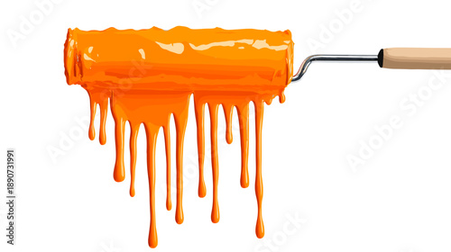 Orange Paint Roller with Dripping Paint.