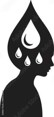 “Raindrop Silhouette – Rain Drop Vector Black on White