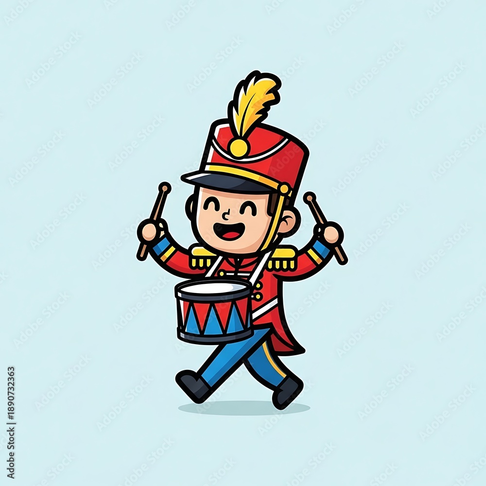 Naklejka premium Cartoon Drummer Boy in Red Uniform.