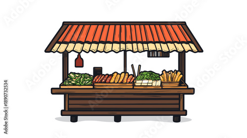 Street Food Cart with Fresh Produce Display.