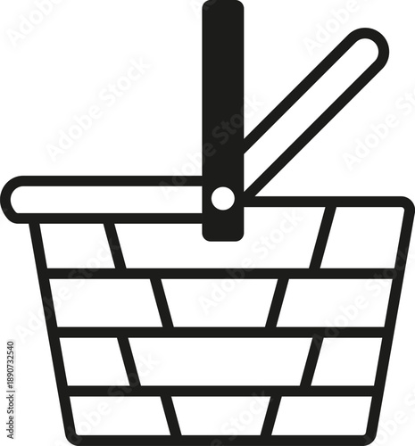 Shopping basket icon for retail and online store checkout. Minimalist grocery basket vector for market and picnic concepts.