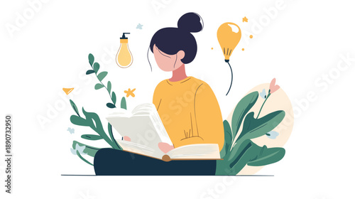 Woman Reading Book in Relaxing Environment.