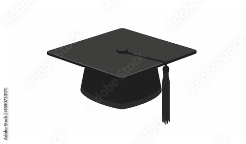 Realistic Black Graduation Cap 3D Vector Illustration Isolated on White
