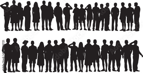 Diverse group of people silhouettes standing together in unity