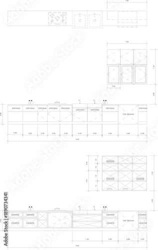 Residential Kitchen Cabinet Design with Sink, Gas Stove, and Wall Cabinets – Interior Design Concept