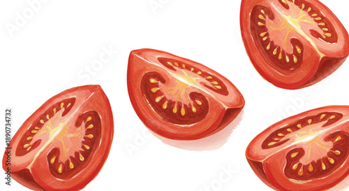 Ripe Tomato Slices With Translucent Red Background