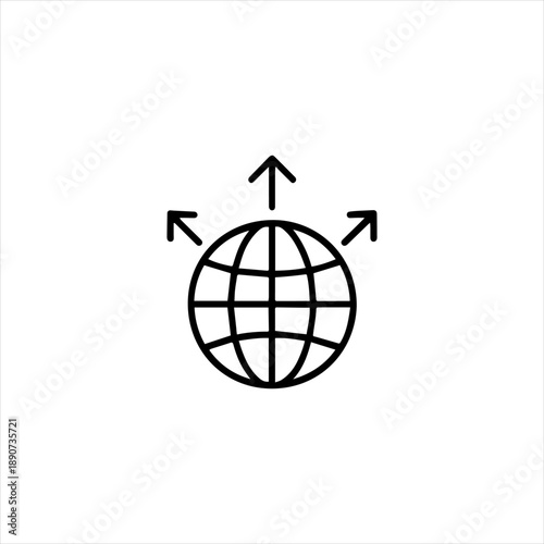 Minimalist Globe Icon with Upward Arrows for Global Growth and International Expansion
Minimalist black line globe icon with latitude and longitude lines and three upward arrows.