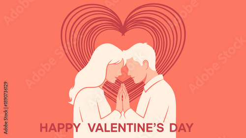 Couple in Love Fondling Hands with Heart Background, Valentine's Day Greeting